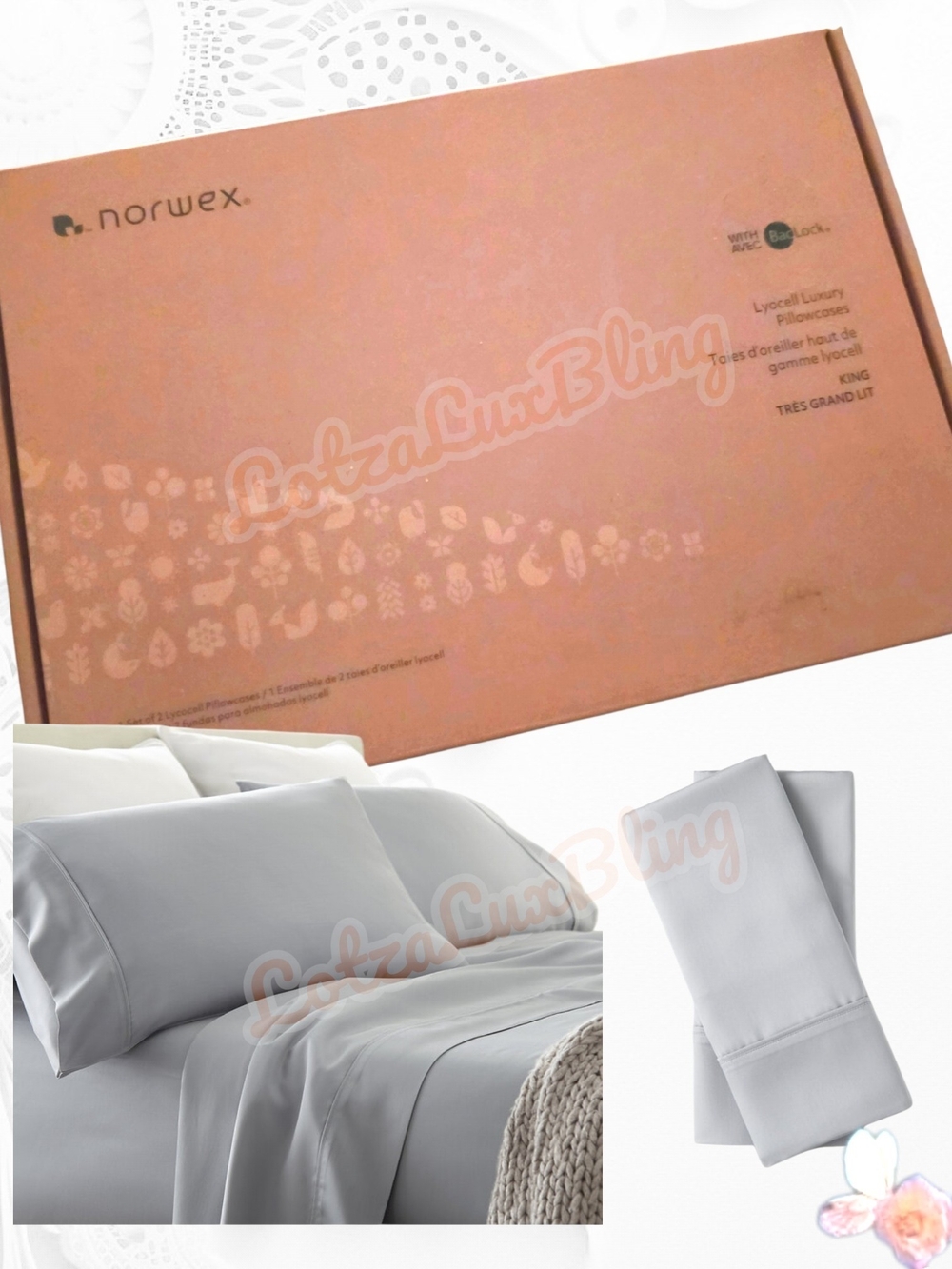 NIB Norwex BacLock Lyocell Pillowcase Set Of 2 in Light Gray - King